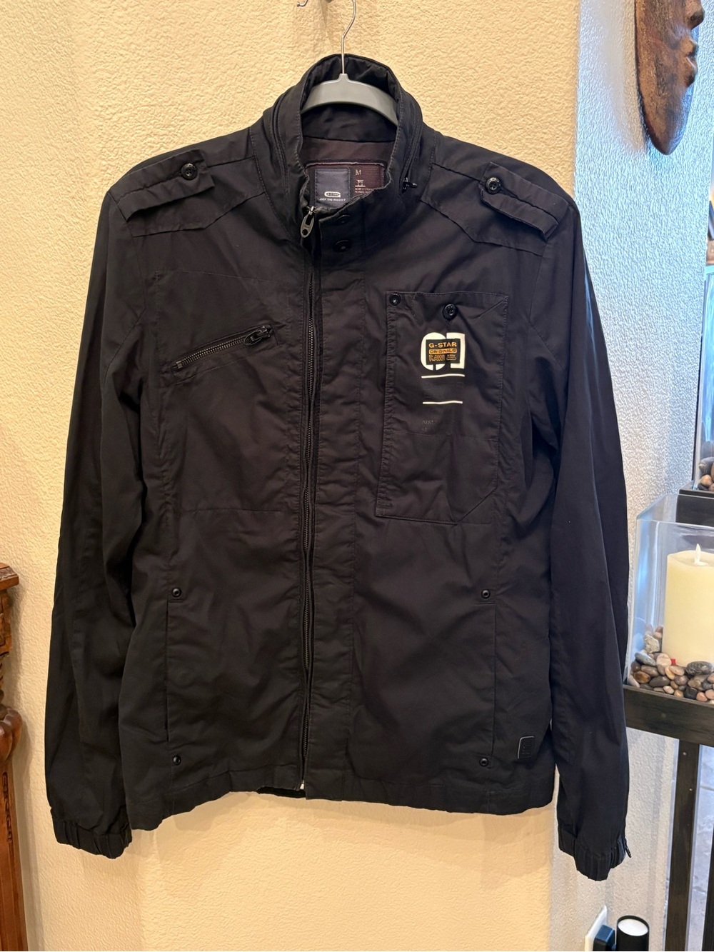 G-Star Men Black Work Dean Overshirt Long Sleeve Zip Utility Jacket Size Medium